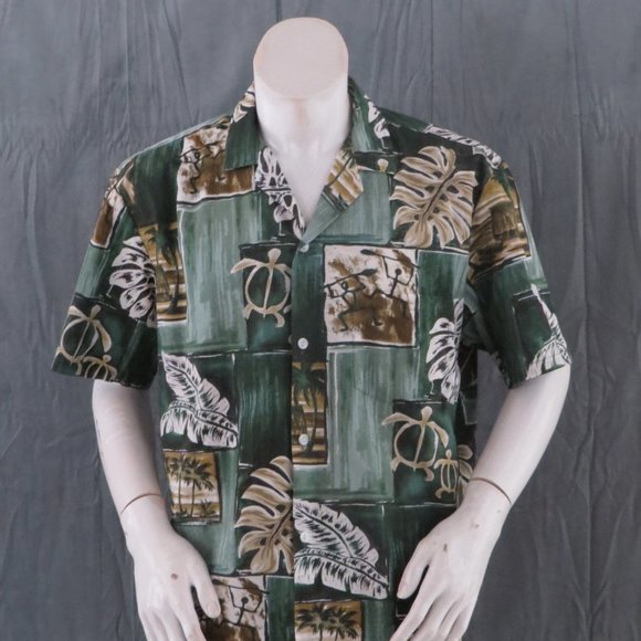 Vintage Hawaiian Shirt - Turtle and Tribal Pattern Paradise Style - Men's Large - Picture 7 of 12